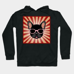 Black Frenchie Dog Wearing Pink Sunglasses French Bulldog Hoodie